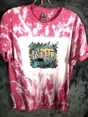 Gildan Womans T Shirt Copperhead Road Pink Tie-Dye Graphic Shirt